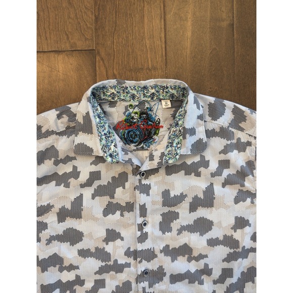 Robert Graham Button Up Shirt Men Size M Blue Camouflage Short Sleeve Embroidery - Picture 1 of 8